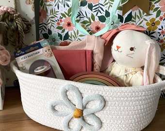 Baby Shower Gift Basket, New Mom Gift, Mother's Day Present, Cute Flower Basket, Floral Nursery Storage
