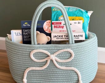 Bow Baby Shower Gift Basket, Bridal party gift, Girls Birthday Gift Basket, pretty nursery storage, cute organization, Cottage Core Decor