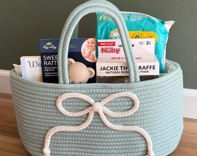 Bow Baby Shower Gift Basket, Bridal party gift, Girls Birthday Gift Basket, pretty nursery storage, cute organization, Cottage Core Decor