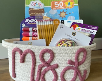 Teacher gift, teacher basket, Back to school gift, first day of school, custom basket, name basket, crochet basket, teacher appreciation