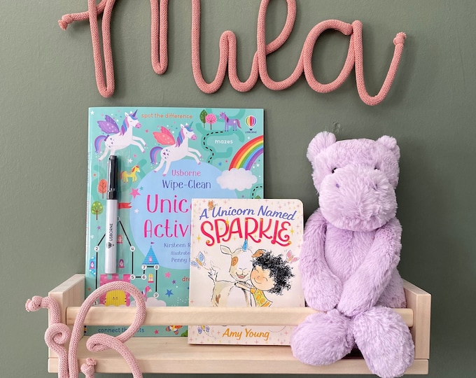 Name sign, knitted wire word, baby shower gift, nursery name sign, yarn wire name, playroom wall art, baby name reveal