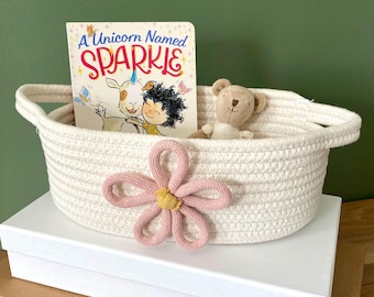 Baby Shower Gift Basket, New Mom Gift, Mother's Day Present, Cute Flower Basket, Floral Nursery Storage