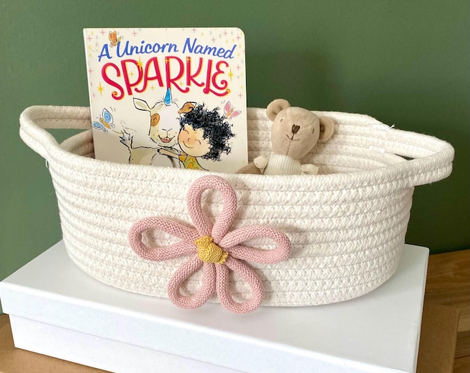 Baby Shower Gift Basket, New Mom Gift, Mother's Day Present, Cute Flower Basket, Floral Nursery Storage