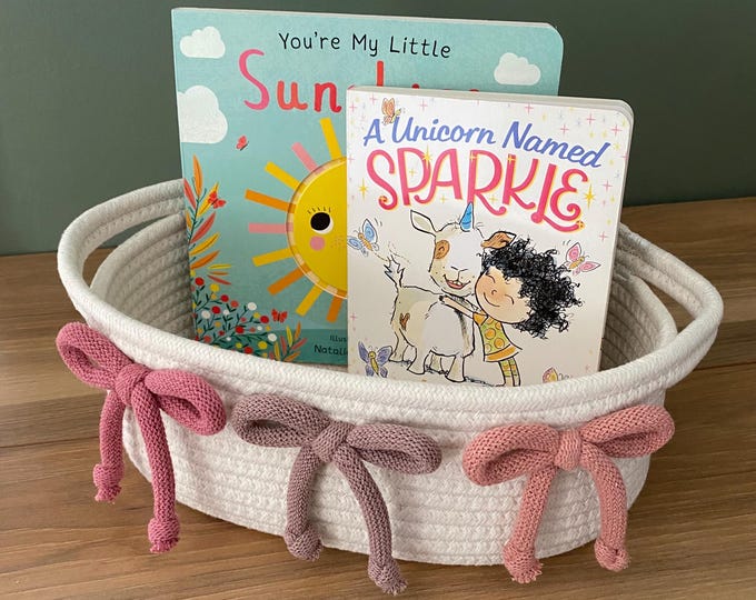 Baby Shower Gift Basket, Bow Basket Decor, New Mom Gift, Mother's Day Present, Cute Flower Basket, Floral Nursery Storage, Christmas Gift