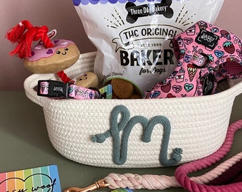 Initial Basket, Baby Shower Gift Basket, Rope Name Basket, Monogram storage, Dog Gift Basket, Toy storage, Teacher Gift Basket