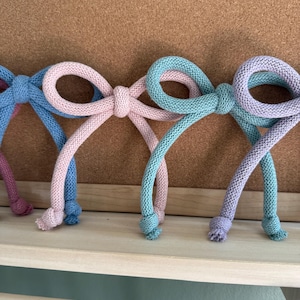 Mini Knitted Wire Bow, Cute Shelf Decor, Girly Bedroom Wall Art, Cottage core Wall Decor, knitted wire word, coquette playroom art