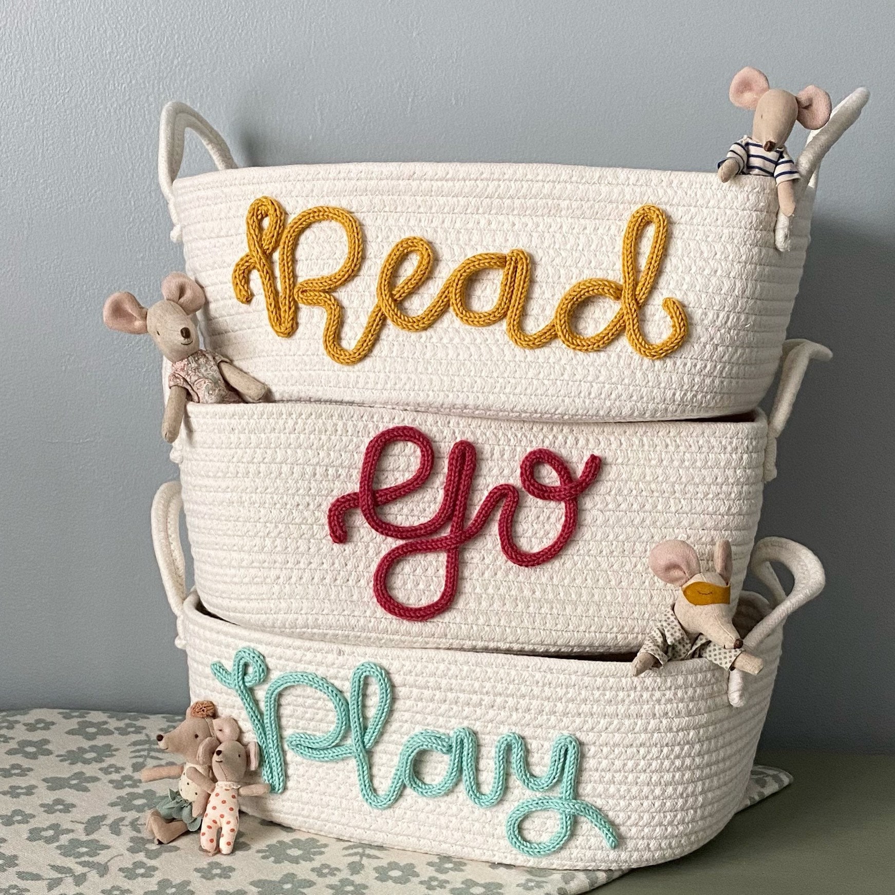 Baby Shower Gift Basket, Customized rope Basket, Custom name basket