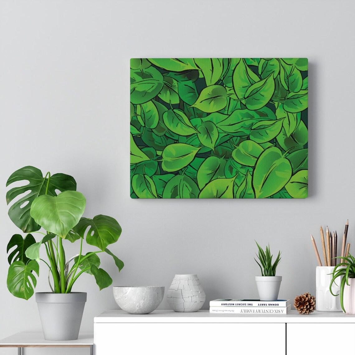 Green Leaves Canvas Wall art Decorative Leaves Art Print Etsy