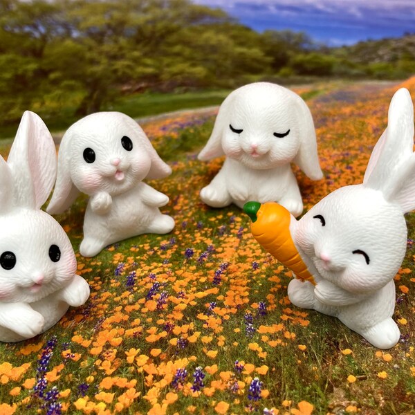 4 Mini Resin Bunny Rabbits Fairy House for Terrarium, moss garden, fairy garden, Easter Bunny,   Easter Decorations