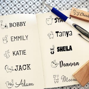 Personal Name Wood Stamp, Custom Name Stamp, Cute Animal Stamp, Personalized Christmas Gift, Kawaii Stamp,  School Stamp, Birthday Gift