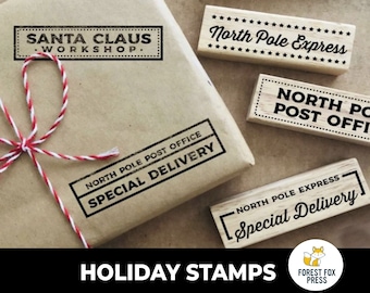 Santa Claus Workshop, Special Delivery, North Pole Post Office Express Delivery, Christmas Holiday Kid Rubber Stamp