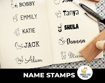 Personal Name Wood Stamp, Custom Name Stamp, Cute Animal Stamp,  Personalized Christmas Gift, Kawaii Stamp, School Stamp, Birthday Gift 