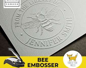 TOP SELLER - 2" Honey Bee Embosser Stamp, Embossing Seal, Custom letter Seal, Personalized Library Sealer, Insect Embosser