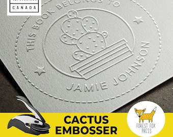 TOP SELLER - 1-5/8 inch Cactus Book Embosser: Personalized Library Seal
