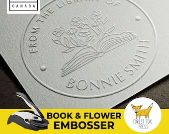 2" Floral Book Embosser Stamp, Embossing Seal, Custom letter Seal, Personalized Library Sealer, Seed of Knowledge Embosser