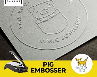 TOP SELLER - 2" Cute Pig Embosser Stamp, Embossing Seal, Custom letter Seal, Personalized Library Sealer, Piggy Embosser