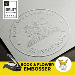 TOP SELLER - 2" Floral Book Embosser Stamp, Embossing Seal, Custom letter Seal, Personalized Library Sealer, Seed of Knowledge Embosser