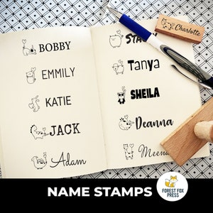 Personal Name Wood Stamp, Custom Name Stamp, Cute Animal Stamp, Personalized Christmas Gift, Kawaii Stamp,  School Stamp, Birthday Gift