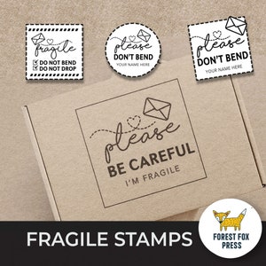 Personalized Round or Square Fragile, Handle me with Care, No Not Bend Stamp