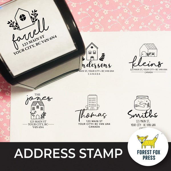 Square Address Personal Name Self-Inking Stamp, Return Label Stamp, Personalized Christmas Gift, Housewarming Gift, Round Logo, Custom Gift