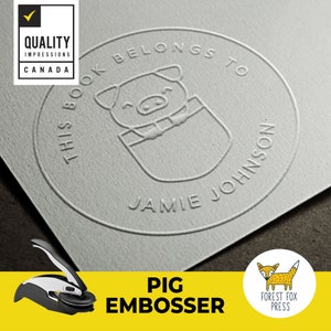 TOP SELLER - 2&quot; Cute Pig Embosser Stamp, Embossing Seal, Custom letter Seal, Personalized Library Sealer, Piggy Embosser