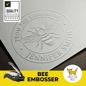 TOP SELLER - 2" Honey Bee Embosser Stamp, Embossing Seal, Custom letter Seal, Personalized Library Sealer, Insect Embosser