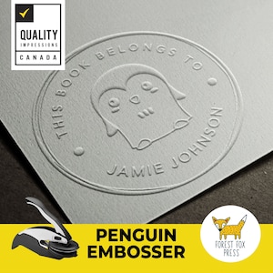 MEILLEUR VENDEUR - tampon embosseur pingouin mignon 2", sceau en gaufrage, sceau de lettre personnalisé, scellant de bibliothèque personnalisé, gaufrage kawaii
