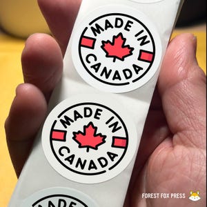 Made in Canada Aufkleber - Unterstützen Sie kanadische Verkäufer | Ahornblatt-Aufkleber für Verpackungen, Small Business Branding & Canadian Pride