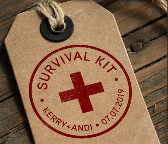 Survival Kit, Hangover Kit Rubber Stamp, Wedding Stamp, Hotel Bag