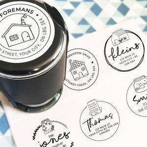 Joli tampon d'adresse rond, auto-encreur ou tampon en caoutchouc personnalisé, tampon d'adresse pour couple, cadeau de mariage, cadeau pour agent immobilier