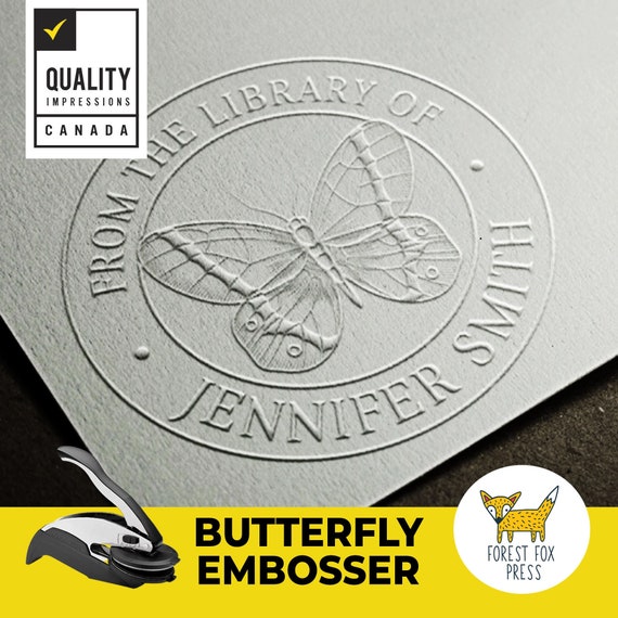 TOP SELLER - 1-5/8 inch Butterfly Embosser Stamp: Custom Library Seal, Personalized Stationery
