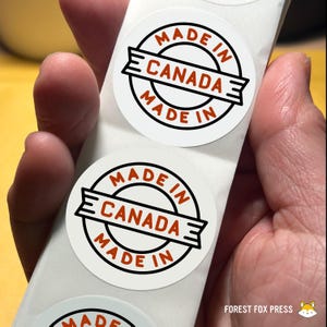 Made in Canada Aufkleber - Unterstützen Sie kanadische Verkäufer | Ahornblatt-Aufkleber für Verpackungen, Small Business Branding & Canadian Pride