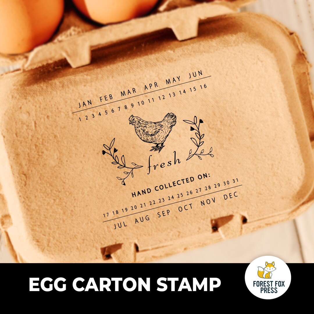 Custom Egg Carton Stamp, Farm Fresh Eggs With Date Stamp, Laid on Date