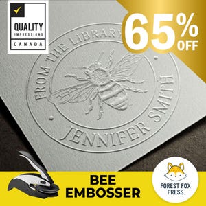TOP SELLER - 1-5/8 inch Bee Embosser Stamp: Custom Library Seal, Insect Design