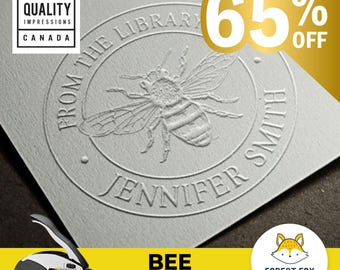 TOP SELLER - 1-5/8 inch Bee Embosser Stamp: Custom Library Seal, Insect Design