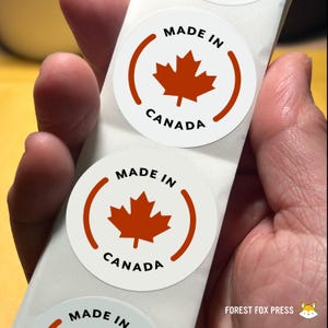 Made in Canada Aufkleber - Unterstützen Sie kanadische Verkäufer | Ahornblatt-Aufkleber für Verpackungen, Small Business Branding & Canadian Pride