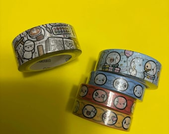 Muestra de cinta washi - 24" - Fiesta de cumpleaños 2.0, Un escritorio artístico, Rojo tomate, Azul cerúleo, Cabezas de emoticonos amarillo miel