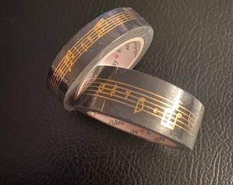 Washi Tape Sample - Simply Gilded Black Musical Notes with Lt Gold