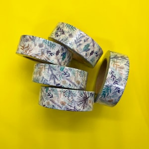 Rouleau de ruban adhésif Washi complet - Feuillage bleu, violet et brun