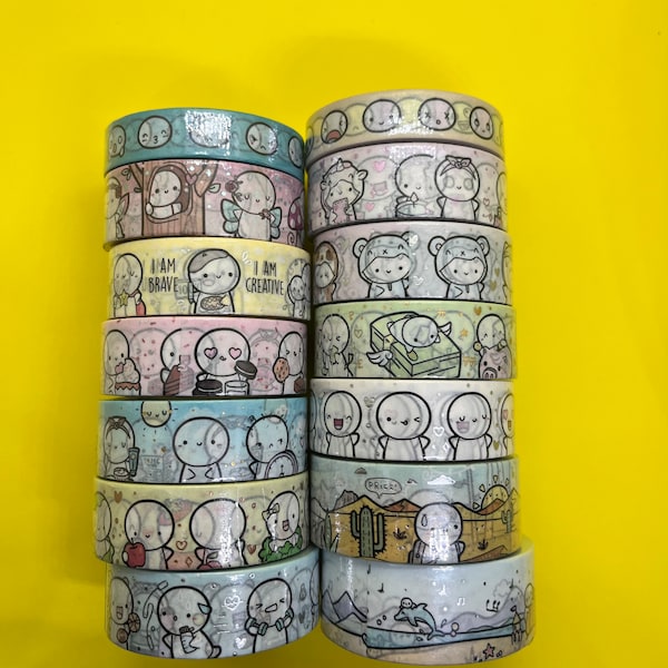 Washi Tape Sample - 24" - The Coffee Monsterz Co - Rainbow Animal, Potion Blue Emoti, The Four Seasons, The Four Biomes, Magic Forest