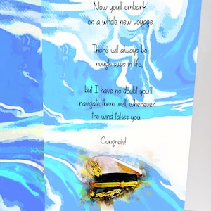 Tarjeta de felicitación con juego de palabras "Graduation Voyage"