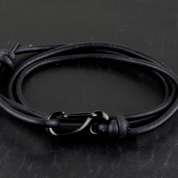 Black Leather Stainless Clasp Triple Wrap Bracelet - The Sailor