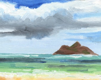 Lanikai Beach, Hawaii - Framed Canvas Print of Impressionist Painting