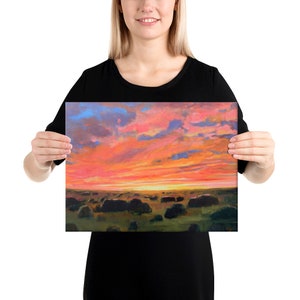 Santa Fe High Desert Sunset New Mexico Landscape Impressionist Painting Canvas Print 12×16 inches