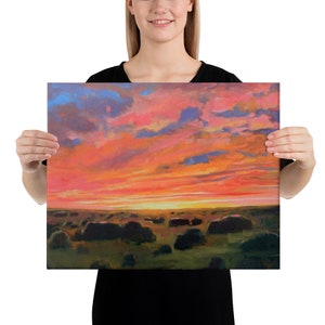 Santa Fe High Desert Sunset New Mexico Landscape Impressionist Painting Canvas Print 16×20 inches