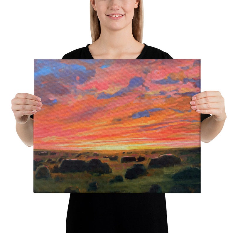 Santa Fe High Desert Sunset New Mexico Landscape Impressionist Painting Canvas Print 16×20 inches