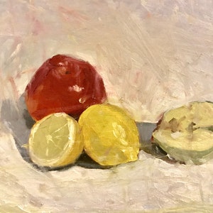 Apples and Lemon Still Life Canvas Print of Original Oil Painting by Iliana Alexandrova