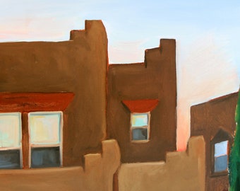 Santa Fe Adobe Houses During Sunset - New Mexico Landscape Panting Canvas Print