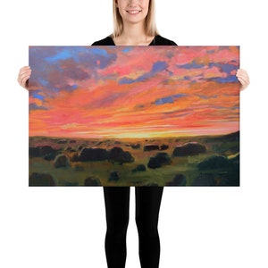 Santa Fe High Desert Sunset New Mexico Landscape Impressionist Painting Canvas Print 24×36 inches