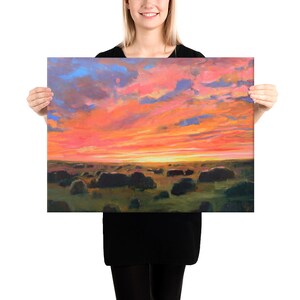 Santa Fe High Desert Sunset New Mexico Landscape Impressionist Painting Canvas Print 18×24 inches